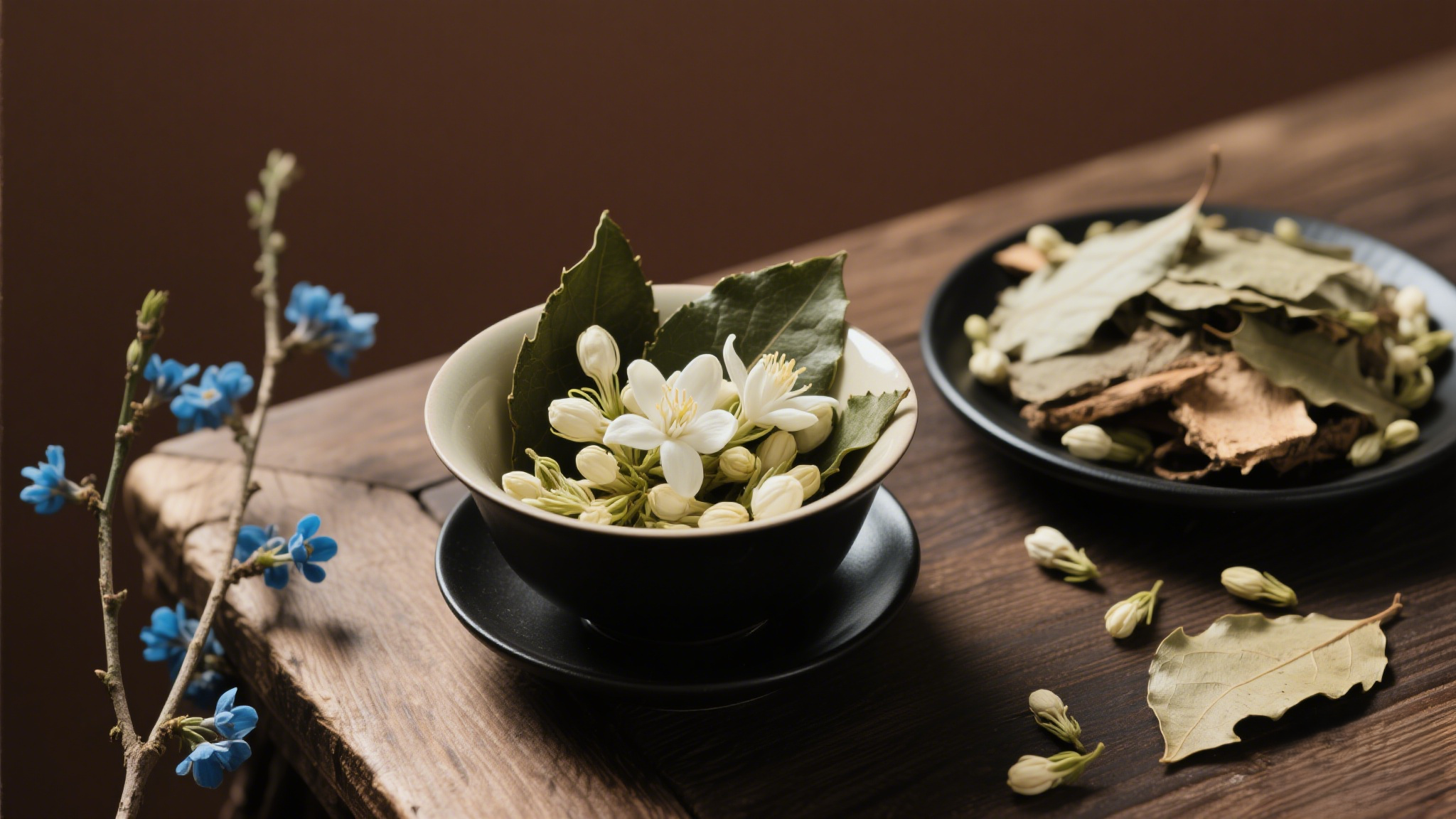 杜仲叶与茉莉花蕾