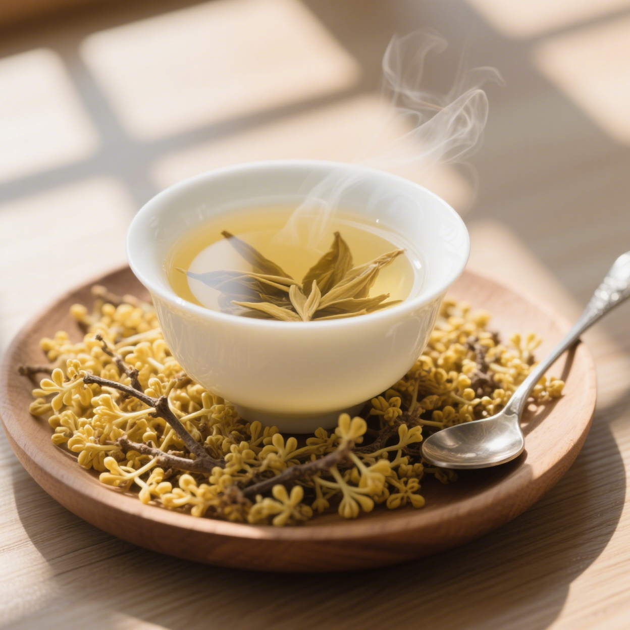 冲泡好的杜仲雄花茶汤