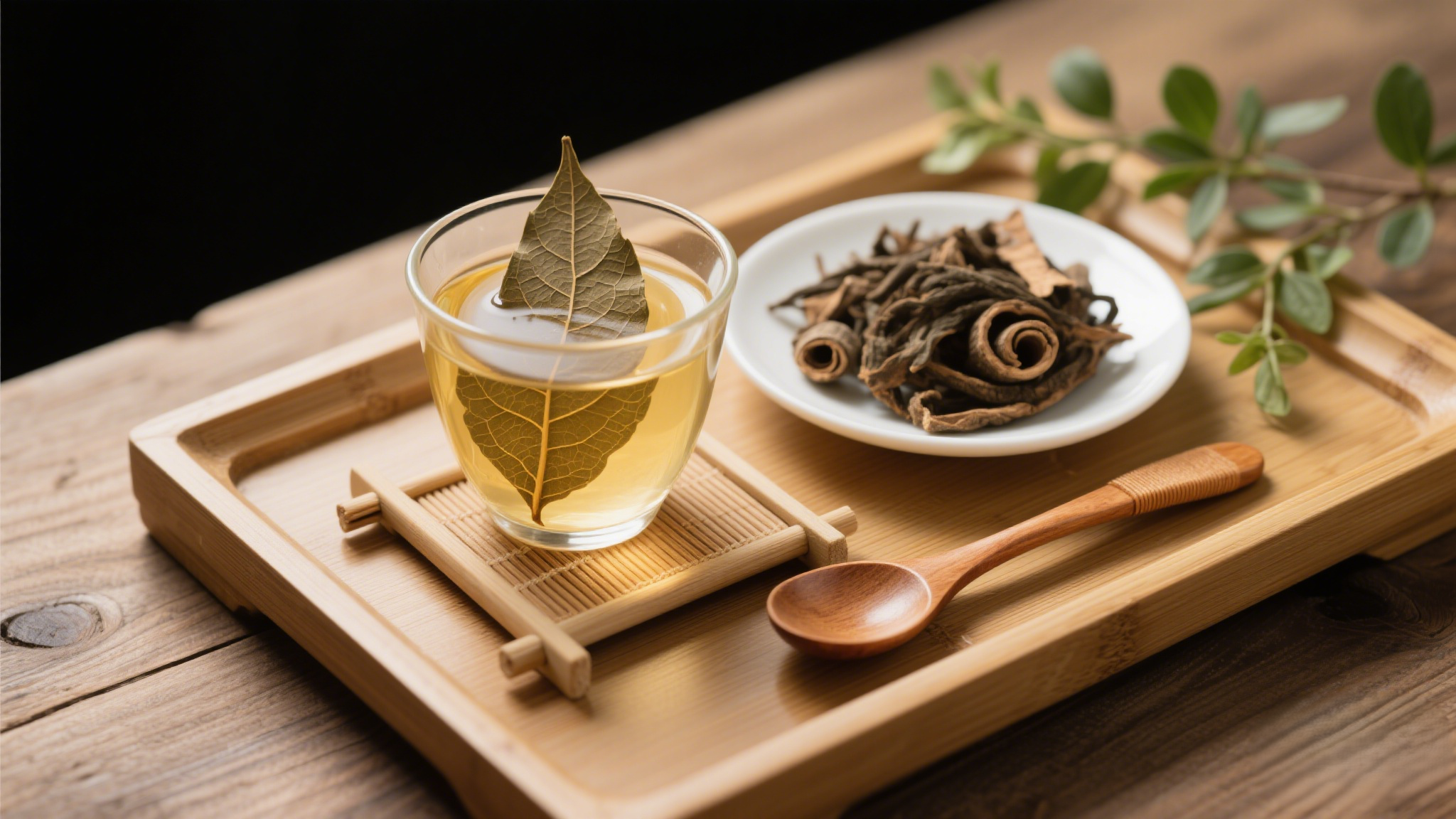 杜仲原叶茶干茶与茶汤